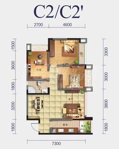 中加水岸3室2厅2卫88.00平户型