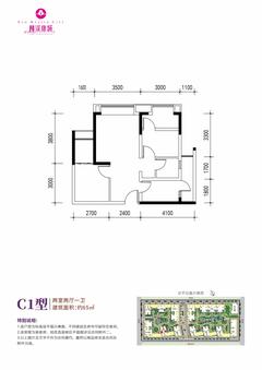 林溪康城2室2厅1卫65.00平户型