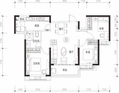 恒大西辰绿洲1期3室2厅1卫98.00平户型