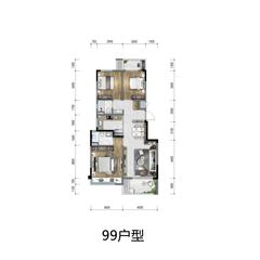 禹洲嘉誉山河小区1期3室2厅2卫99.77平户型