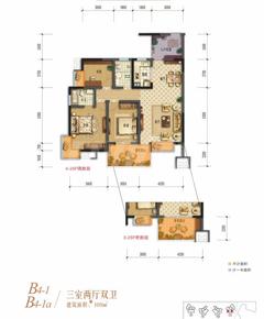 棠湖清江花语1期3室2厅2卫109.02平户型
