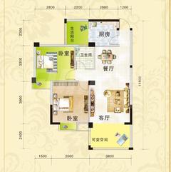 嘉和瑞景1期2室2厅1卫72.13平户型