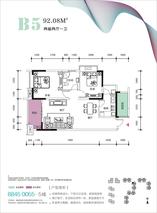 后现代城电梯住宅户型图B5二室二厅一卫92平米