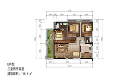 东山府锦城1期3室2厅2卫117.79平户型