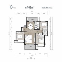 新悦府璞园、新悦府珺园3室2厅1卫108.71平户型
