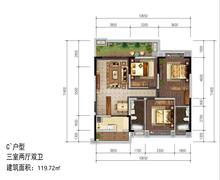 东山府锦城1期3室2厅2卫119.72平户型