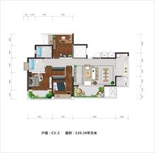 禹通 宝誉府3室2厅2卫120.36平户型