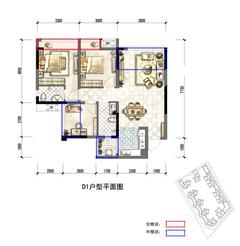 鼎犀名城3室2厅2卫84.09平户型