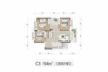 同森锦逸1期3室2厅1卫95.01平户型