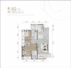 保利北新时区花园1期3室2厅2卫97.00平户型