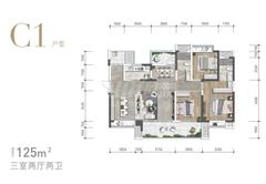 成都万达一号-3号地块万达华庭3室2厅2卫125.00平户型