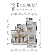 香江悦湖春天花园1期 3室2厅2卫 91.53平米
