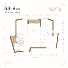 天府汇中心1期3室2厅2卫154.00平户型