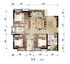 林语台（嘉裕第六洲8期）3室2厅2卫104.00平户型