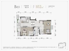 誉府1期3室2厅2卫102.00平户型