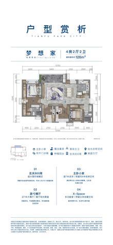 天府公园城1期4室2厅2卫126.11平户型