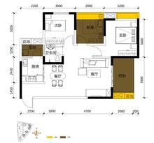 源上湾国际社区千叶郡3室2厅1卫88.50平户型