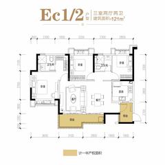 恒大林溪郡3室2厅2卫121.00平户型