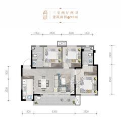 新城悦隽盛世城1期3室2厅2卫98.44平户型