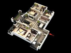 公园世家2室2厅2卫125.98平户型