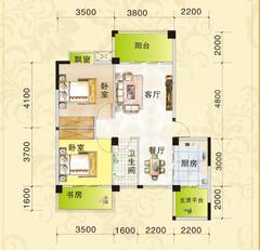 嘉和瑞景1期2室2厅1卫72.61平户型
