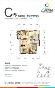 五彩城2室2厅1卫102.00平户型