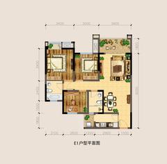 银海中心3室2厅2卫103.90平户型