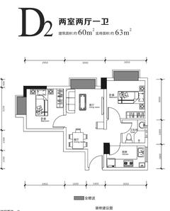 龙城二期领都2室2厅60.00平户型