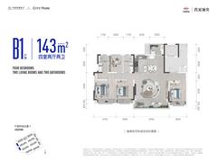 西派城央花园1期4室2厅2卫143.00平户型