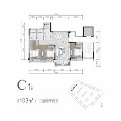 蜀澜峰荟花园1期3室2厅2卫103.00平户型