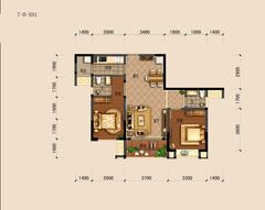 华宇西城雅郡2室2厅2卫75.00平户型