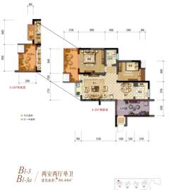 棠湖清江花语1期2室2厅1卫84.19平户型