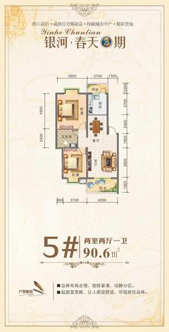 银河春天三期2室2厅1卫90.60平户型