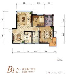 棠湖清江花语1期2室2厅1卫87.35平户型
