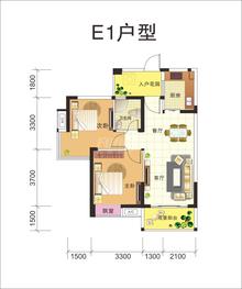 润弘丽都2期2室2厅1卫77.00平户型