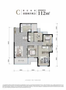 滨江玺樾小区1期4室2厅2卫112.00平户型