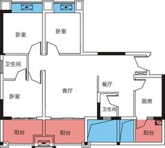 南岸华庭1期3室2厅2卫91.97平户型