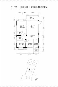御嘉香苑1期3室2厅2卫102.24平户型