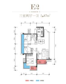南峰·水岸华府1期3室2厅1卫88.48平户型