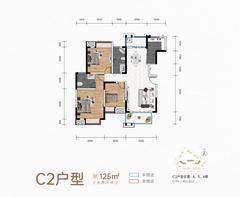 天府明珠里1期3室2厅2卫125.00平户型