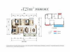 派城西樾小区2期4室2厅2卫120.83平户型