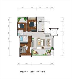 禹通 宝誉府3室2厅2卫119.51平户型