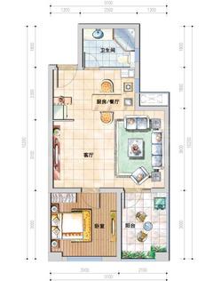 宝信青城一期1室1厅1卫35.00平户型