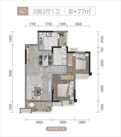 金山云庭1期2室2厅1卫77.00平户型