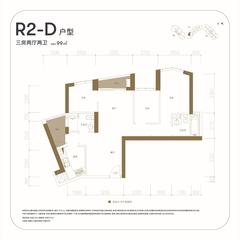 天府汇中心2期3室2厅2卫99.00平户型