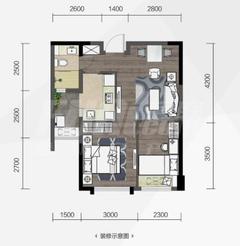 中渝国际1期2室1厅1卫51.00平户型