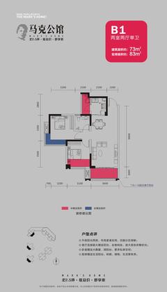 马克公馆2室2厅1卫73.00平户型