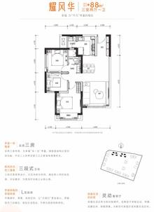 首钢东境风华花园2期3室2厅1卫87.53平户型