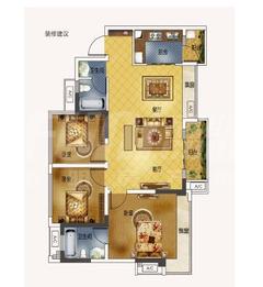 蓝润光华春天3室2厅2卫95.00平户型