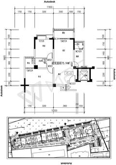 水城学府1期2室2厅1卫75.84平户型